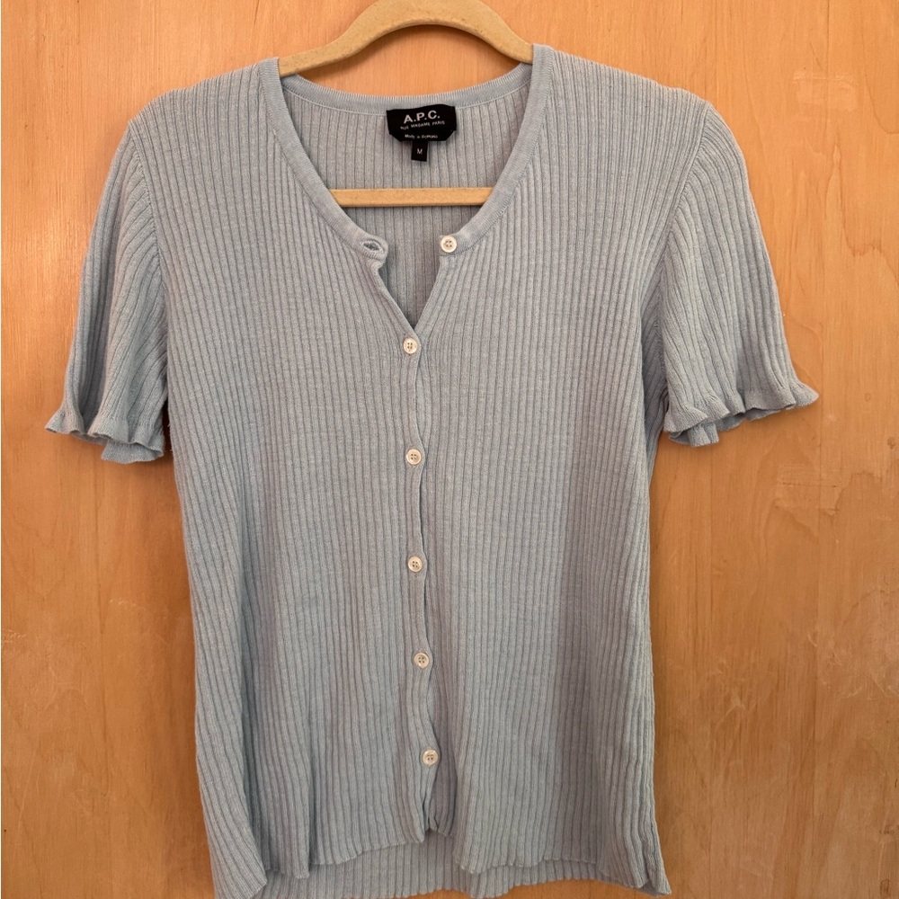 A.P.C. Women's Button Down Light Blue Shirt - Size Large